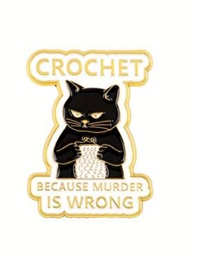 Black Cat Crochet Enamel Pin – Funny Pet Lover Accessory NEW